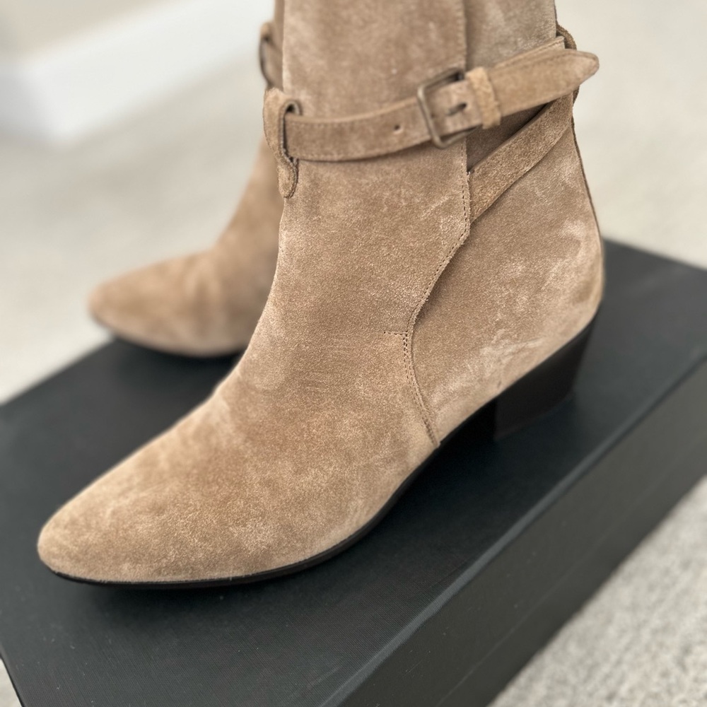 Saint Laurent Suede Ankle Boots - Taupe